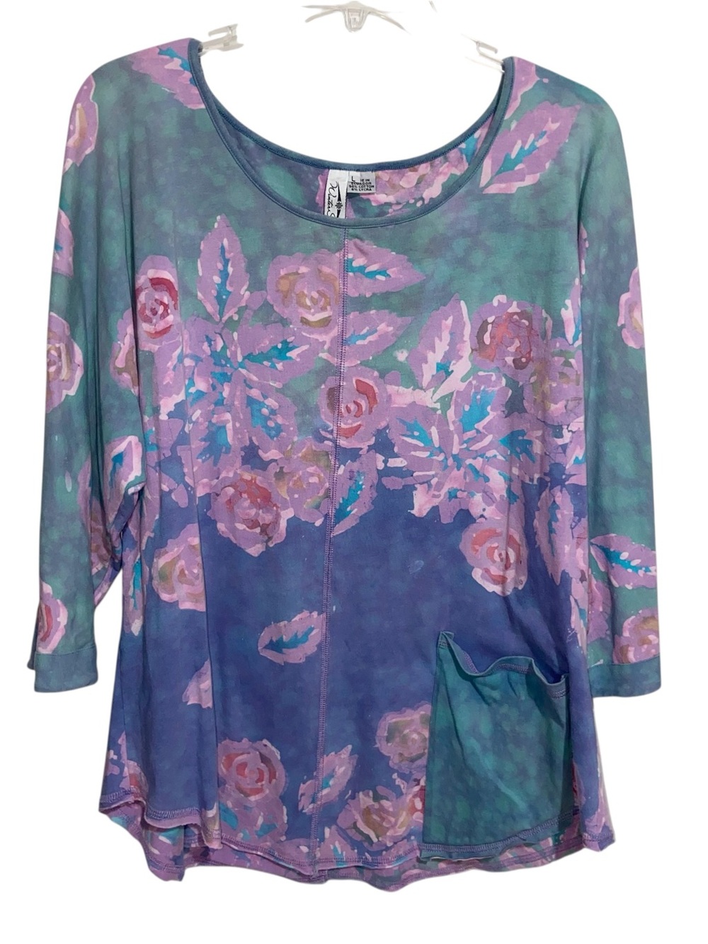 Winter sun Top Womens Large Floral Handpainted Relaxed Artsy Wearable Art Boho